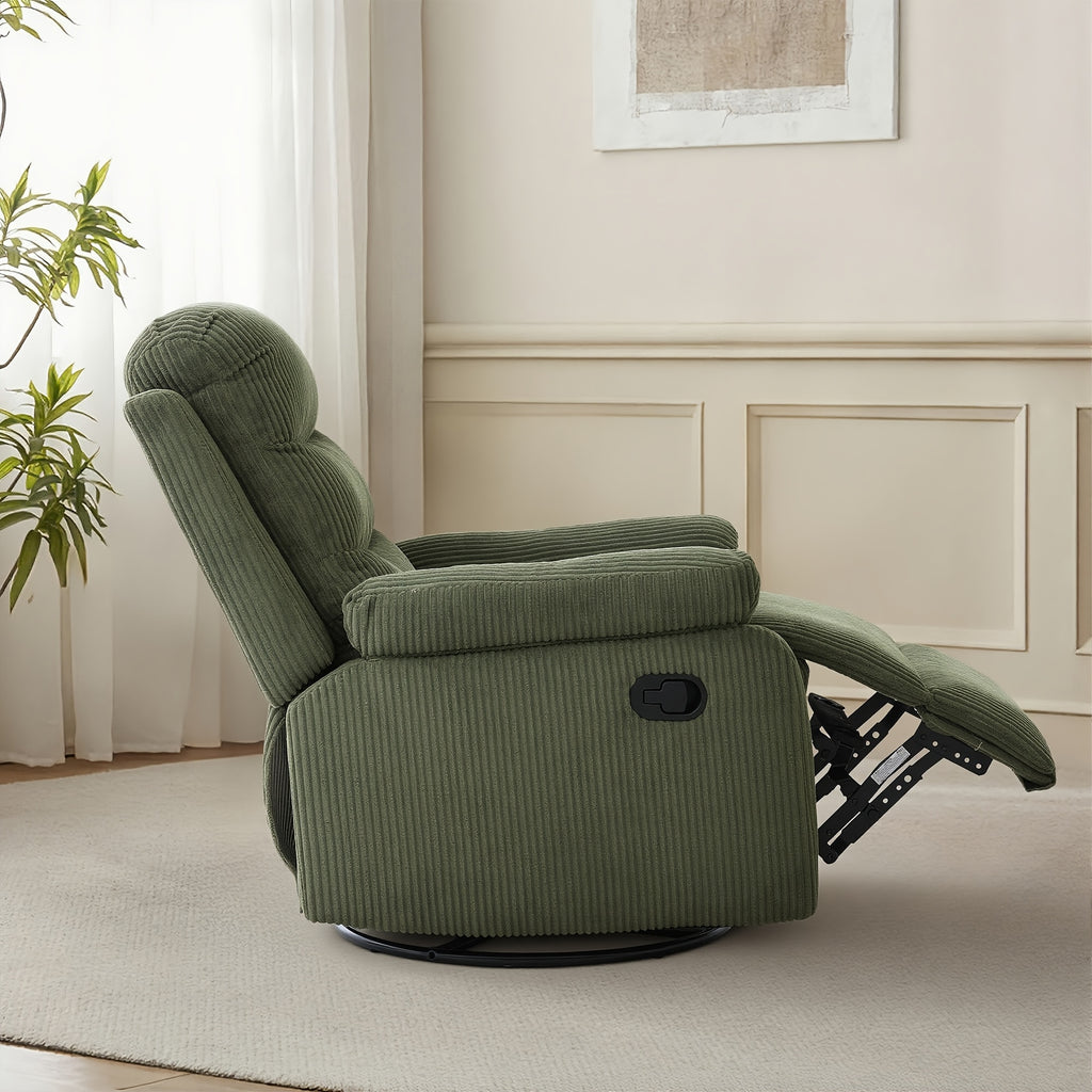 Corduroy Swivel Rocking Recliner Chair, Manually Adjustable Single-person Lounge Sofa with Padded Seat and Backrest, Ergonomically Designed Casual Armchair Suitable for Daily Relaxation in Living Rooms, Bedrooms, and Home Theaters