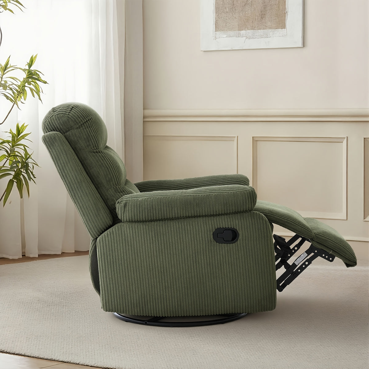 Corduroy Swivel Rocking Recliner Chair, Manually Adjustable Single-person Lounge Sofa with Padded Seat and Backrest, Ergonomically Designed Casual Armchair Suitable for Daily Relaxation in Living Rooms, Bedrooms, and Home Theaters