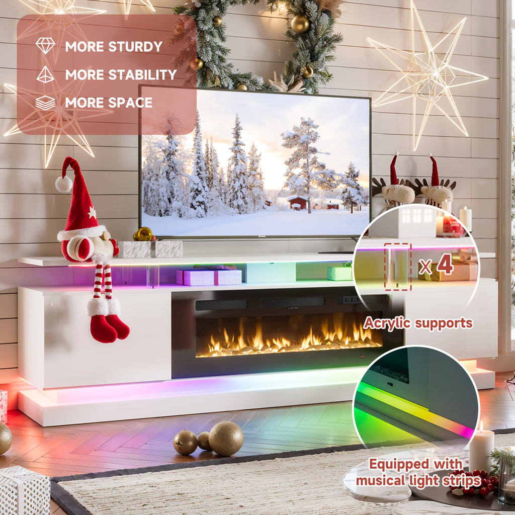 Fireplace Tv Stand with 36 Inch Fireplace, 70"/80" Modern Entertainment Center with LED Lights, Entertainment Center And Storage for Living Room