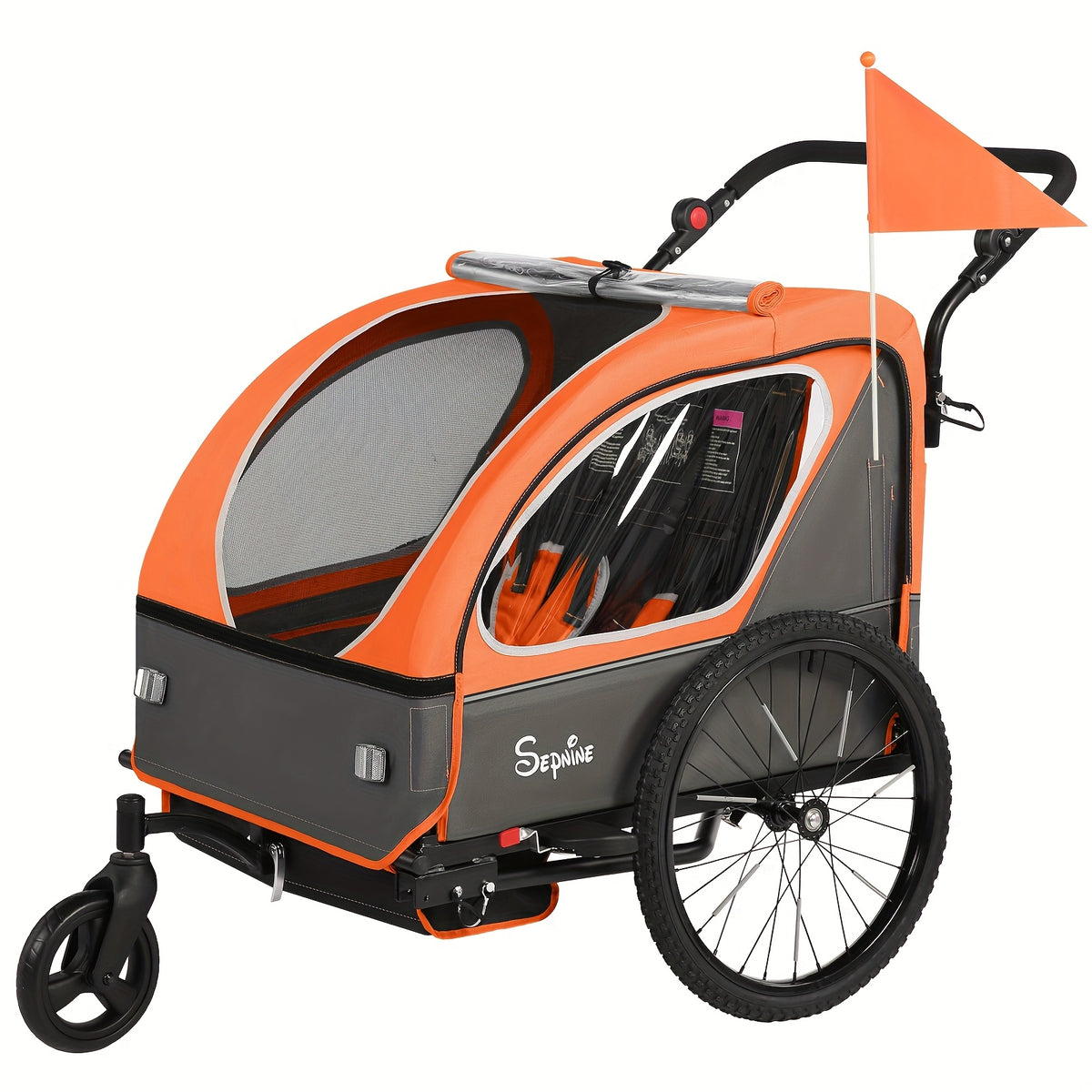 MOJAY Bike Trailer for Kids, 2 In1 Canopy Carrier Converts to Stroller, Suitable for 1 to 2 Toddlers, Kids, Quick Attach to Bike, Foldable, with 5-Point Harness And Storage Bags