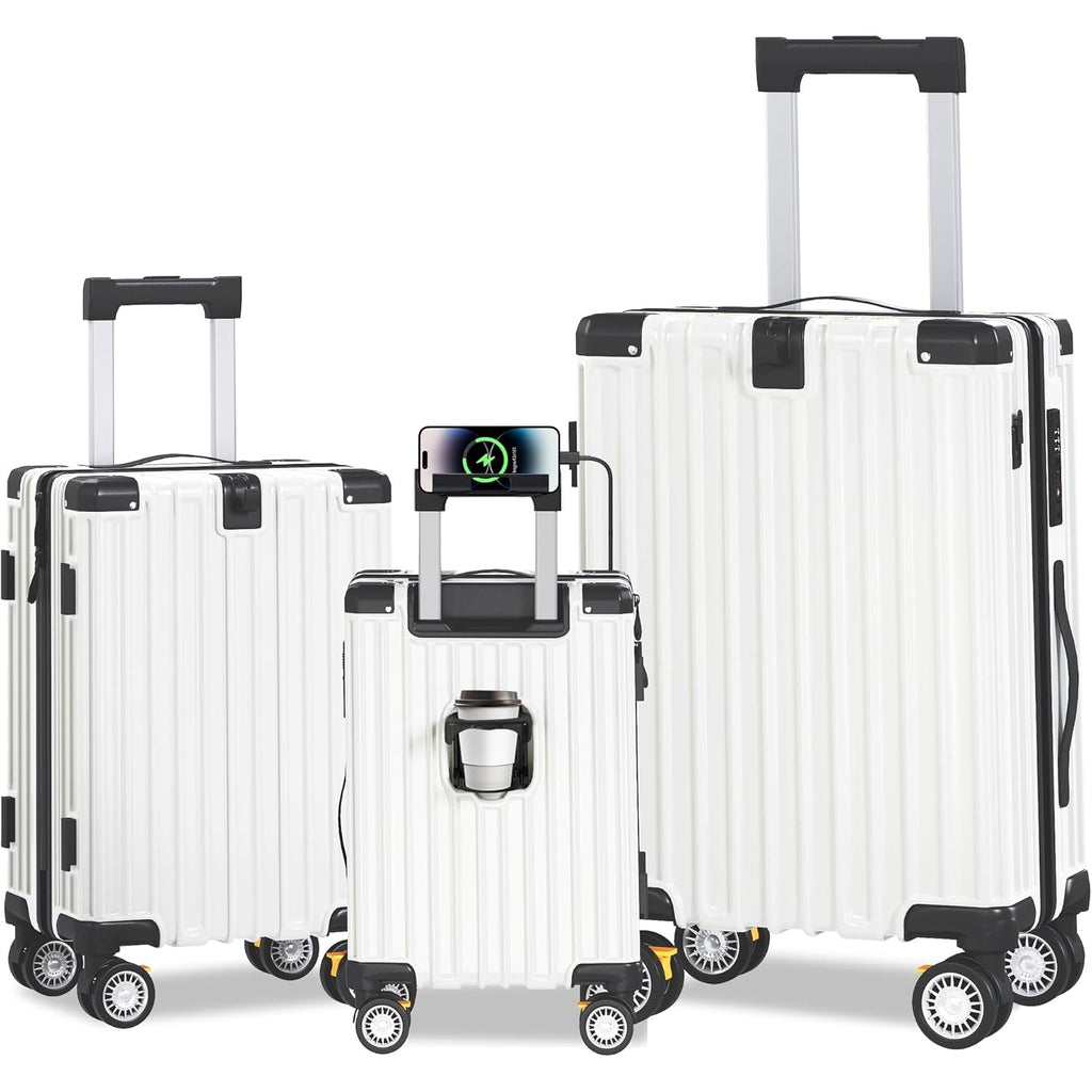 OYEROL 3pcs Hardshell Luggage Set, 20/ 24/ 28 Inch Lightweight ABS+PC Suitcase with TSA Lock, 360° Double Spinner Wheels, Expandable Design for Men & Women Travel, Black