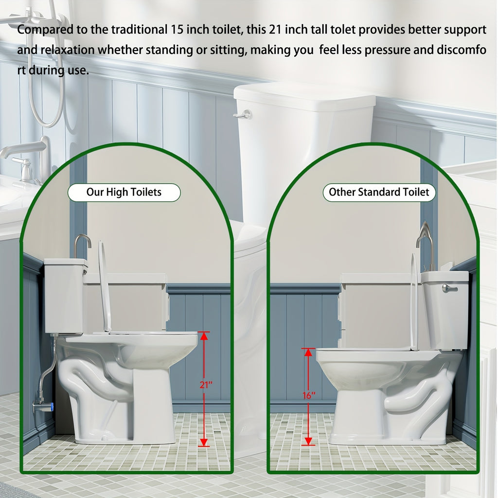 [Tall Toilet For Seniors] 21'' Extra Tall Elongated Toilet With Comfort Chair-Height Seat, 1.6 GPF Powerful Single Flush, 12'' Rough-In, Ideal For Seniors & Tall Individuals