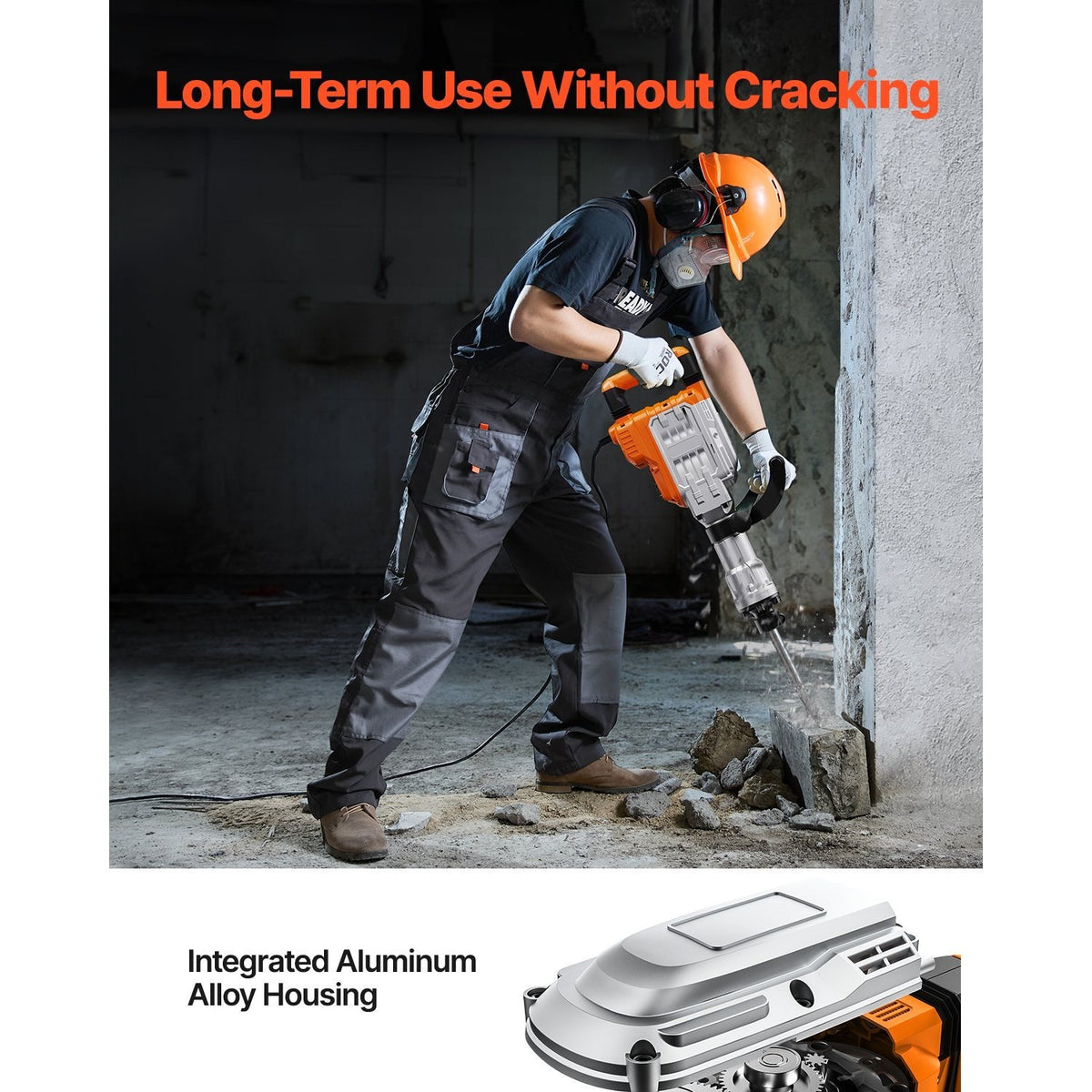 VEVOR Demolition Jack Hammer, 3500W Jack Hammer Concrete Breaker, 2pcs Chisel with Gloves & 360°C Swiveling Front Handle for Trenching, 1900 BPM Heavy Duty Electric Jack Hammer, Orange/Black