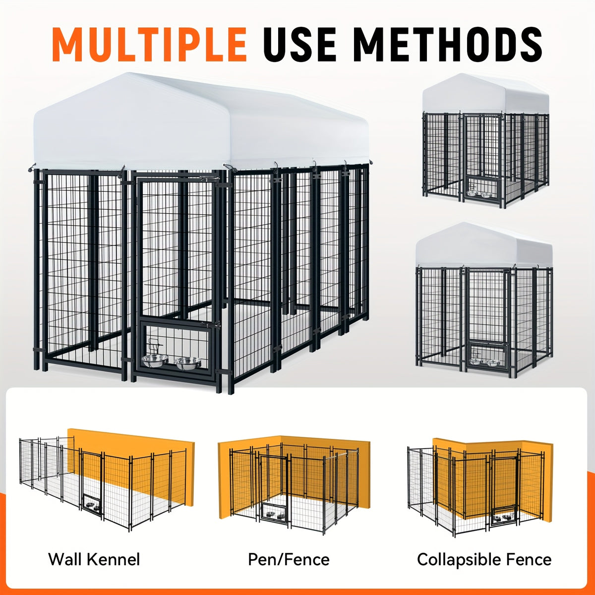 TOWALKER Outdoor Dog Enclosure for Big Dogs, Sturdy Welded Wire Steel Dog Play Area Fence Featuring a Secure Lock, Pet Pen with Uv-Resistant Roof Cover for Outdoor Use