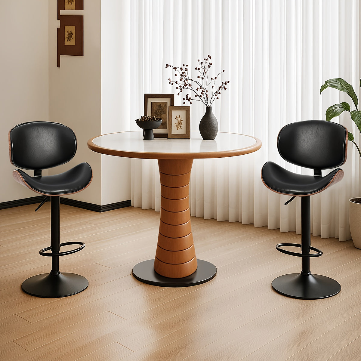 Comfort & Style: Set of 2/4/6 Swivel Bar Stools with Footrest. Features Adjustable Height, Soft PU Leather, And A Sleek Bentwood Frame for Any Space