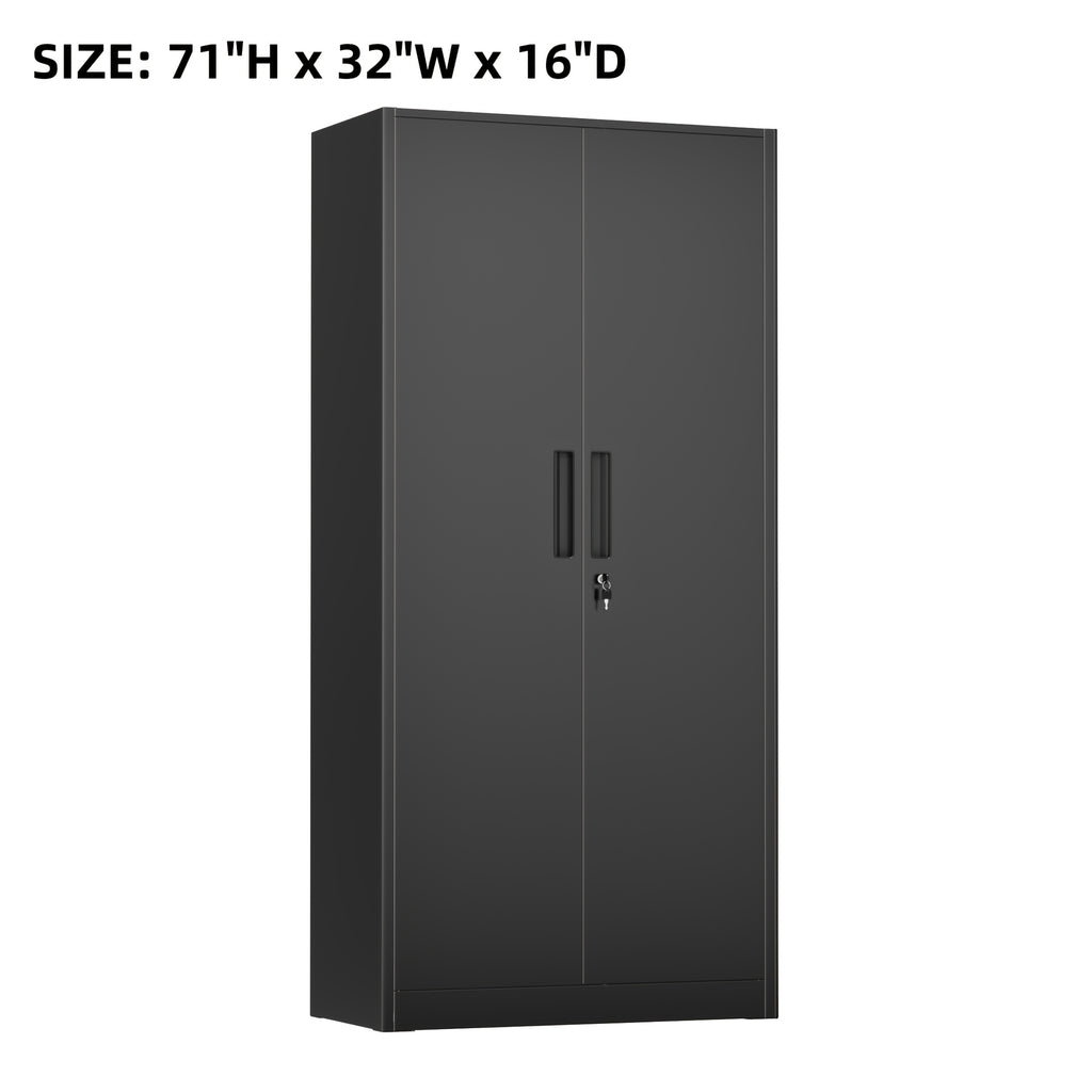 Metal Garage Storage Cabinet, 71"/72" Tall, Steel Floor-standing Model, with 2 Doors, 4 Adjustable Shelves, Lockable, Spray-painted Finish, Suitable for Home, Office, Shop, School—easy to Assemble