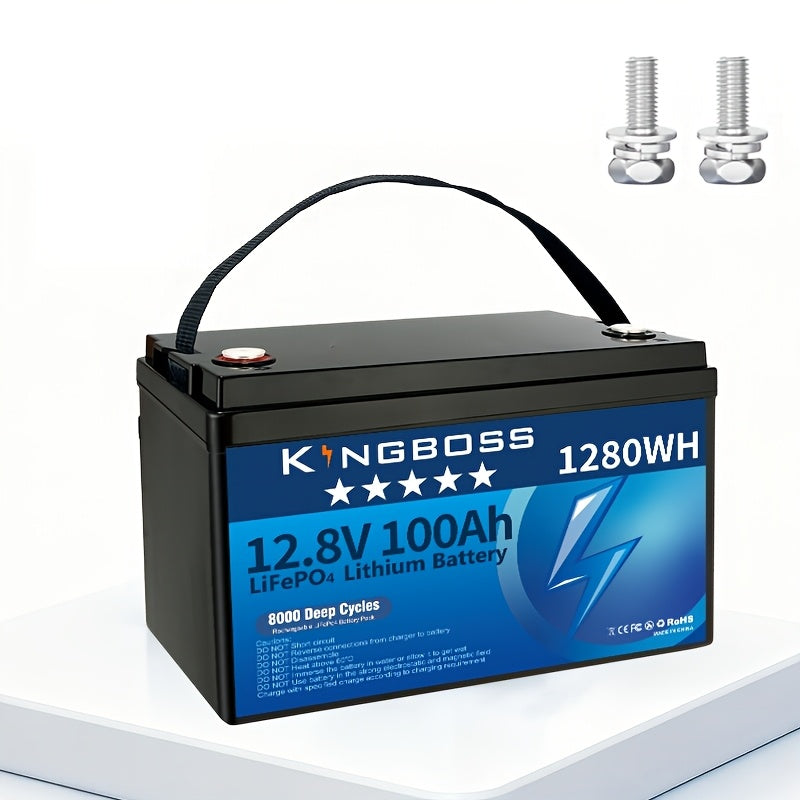 12.8V 100Ah Lifepo4 Battery, Built-In 100A BMS, Grade A Lithium Iron Phosphate Cells, Max. 1280Wh Lithium Iron Phosphate Battery with Up to 15000 Cycles And 10 Years Lifespan for RV, Camper, Solar Energy, Off-Grid, Trolling Motor