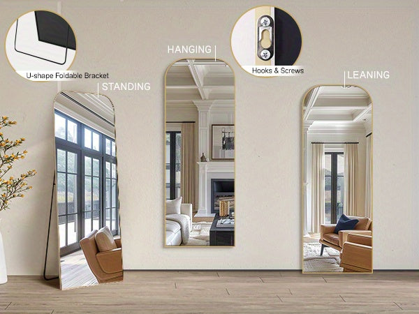 30 X 71 Inch Full Length Mirror, Golden Wall Full Body Mirror Full Length with Stand, Rounded Top Floor Mirror with Aluminum Alloy Frame for Bedroom Living Room