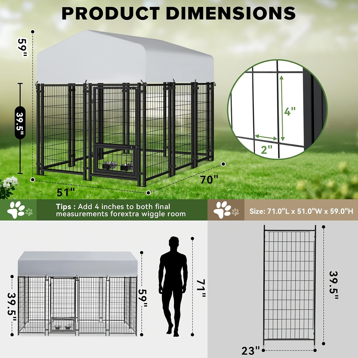 Towalker 8X4X5Ft Outdoor Dog Enclosure for Large Breeds, Heavy-Duty Welded Wire Playpen for Outdoor Use, Recently Enhanced Security Door Lock And Panel Connector/Uv-Resistant Roof Cover