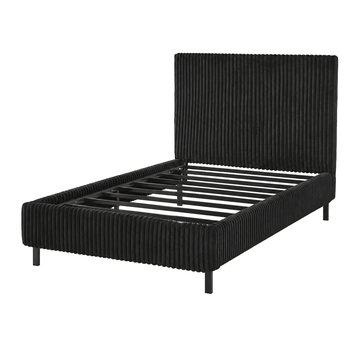 Platform Bed Frame with Upholstered Corduroy Headboard, Fully Padded 3.5" Thick Gap-Free Design, Heavy Duty Metal Slats, No Box Spring Required