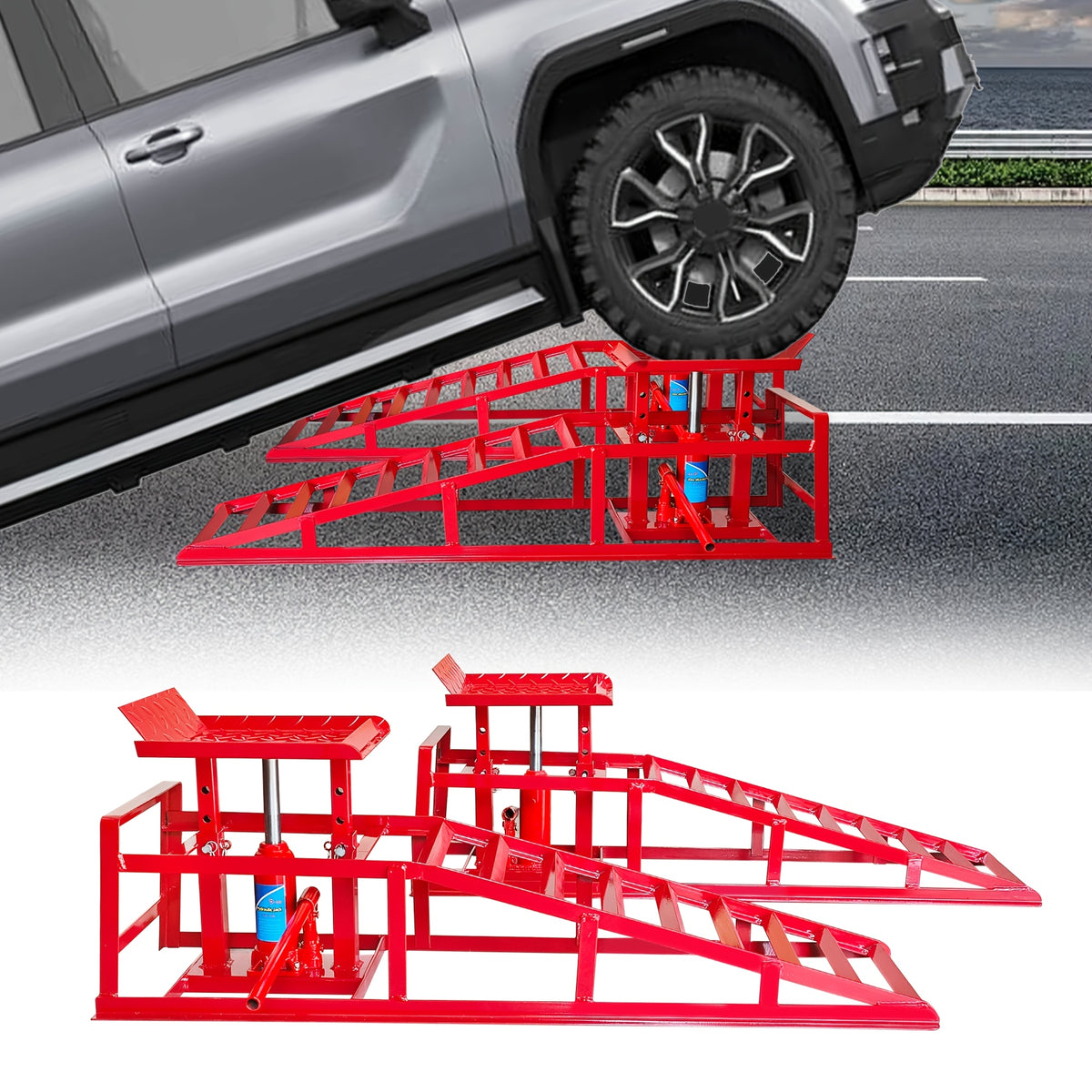 Car Ramps, 2pcs Hydraulic High-lift Service Vehicle Ramps, 5T (11050 Lbs), Car And Truck Wheel Ramps for Oil Change, with Supporting Crane, Suitable for DIY Shops And Car Beauty Shops