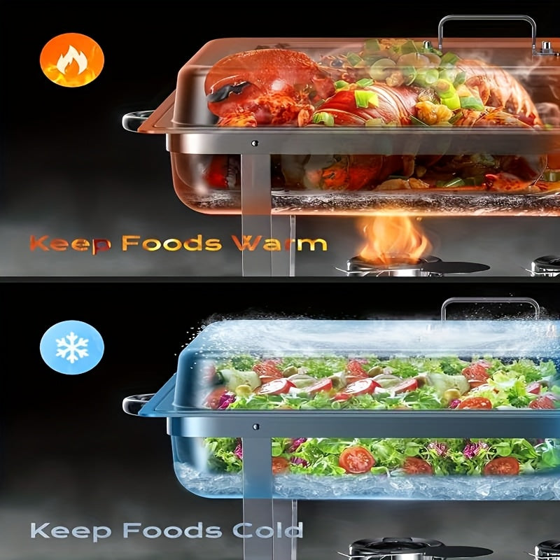 6pcs Chafing Dish Buffet Set, 9 Qt Stainless Steel Buffet Servers And Warmers With Foldable Frame, Food Pan, Fuel Holder And Lid For Halloween, Christmas, Home Parties, Only For Cooking