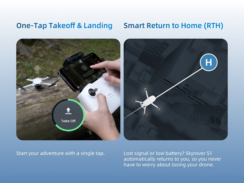Skyrover S1 Mini Camera Drone with 4K/60Fps Video, 3-Axis Gimbal Stabilization, 39, 000Ft Video Transmission, 40-Minute Flight Time, Under 249G, Auto Tracking, Auto Return Home