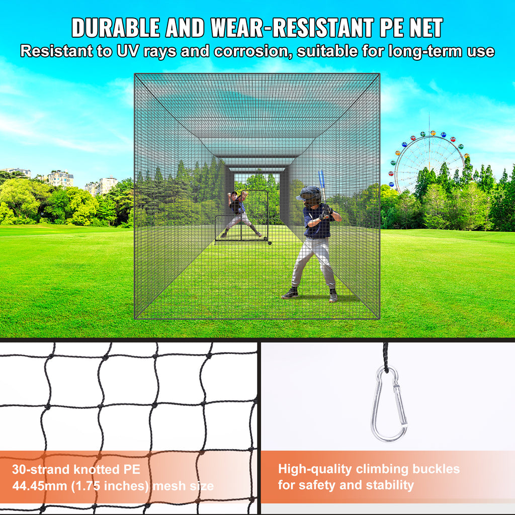 VEVOR Baseball Batting Netting, Professional Softball Baseball Batting Hitting Training Net, Practice Portable Pitching Cage Net with Door & Carry Bag, Heavy Duty Enclosed PE Netting, 35/55/70FT (NET ONLY)