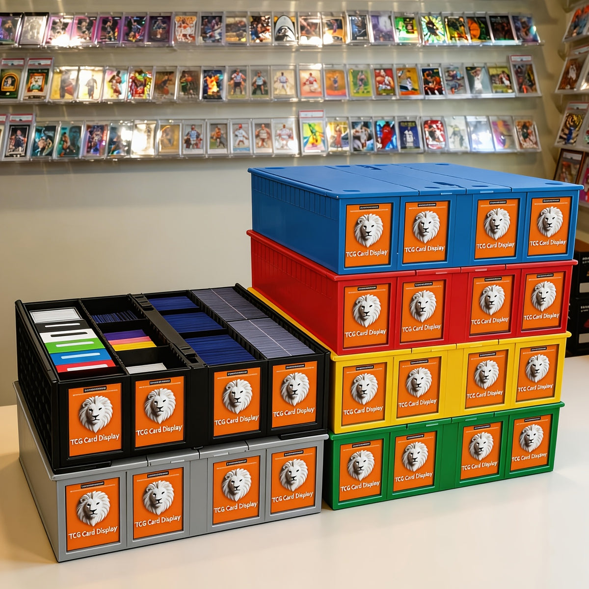 Collectible Card Box (4pcs, Black) Holds 3200 Cards Each Includes 8 Dividers And 8 Top Hard Sleeves Per Card Storage Box for PTCG & Sports Cards