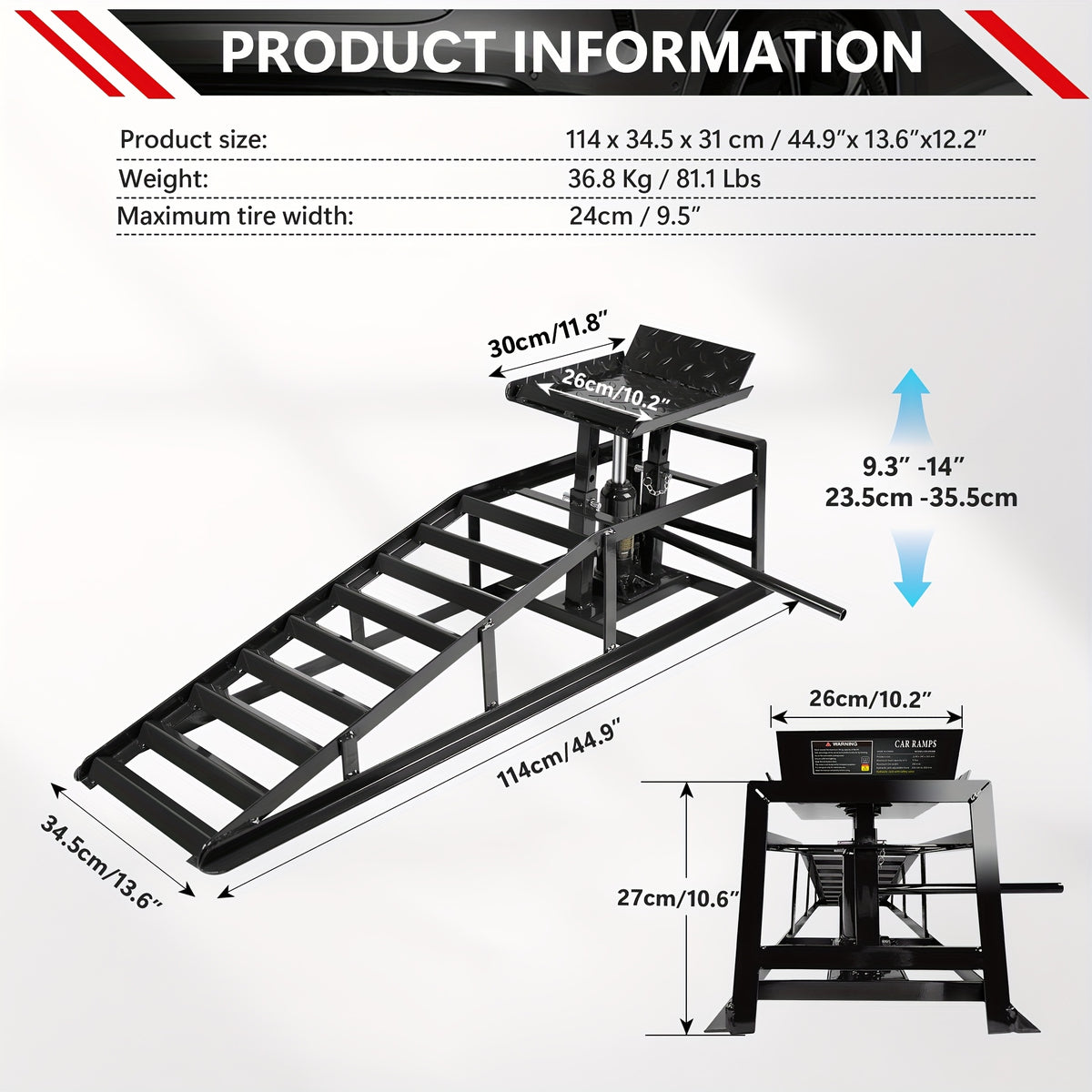 2pcs Hydraulic Car Ramps 5T, Low Profile Truck Lift Service Ramps for Oil Changes, Truck Trailer Garage, for Home Garage, Vehicle Auto Garage Repair