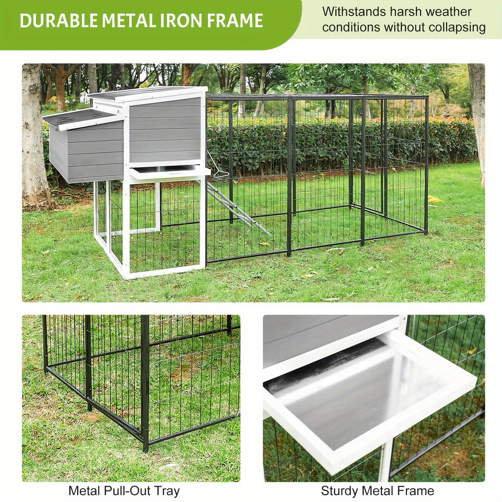 Chicken Coop, Large Wooden Chicken Coop with All-Steel Frame Chicken Run, Outdoor Chicken House for 10 Chickens Duck Coop Small Chicken Coop with Nesting Box And Rain, Ramps