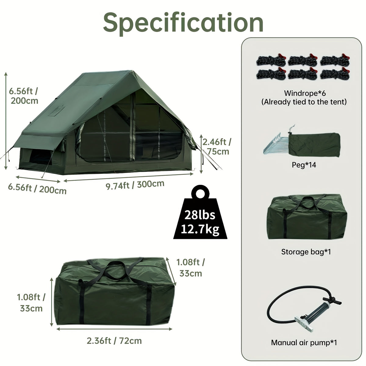65 Sq.ft Inflatable Camping Tent For 3-4 Person, Self-Supporting Air Tent With Easy Setup, Windproof Cabin Tent With Mesh Windows, Portable Inflatable Tent For Outdoor Camping, Hiking, Backpacking & Travel
