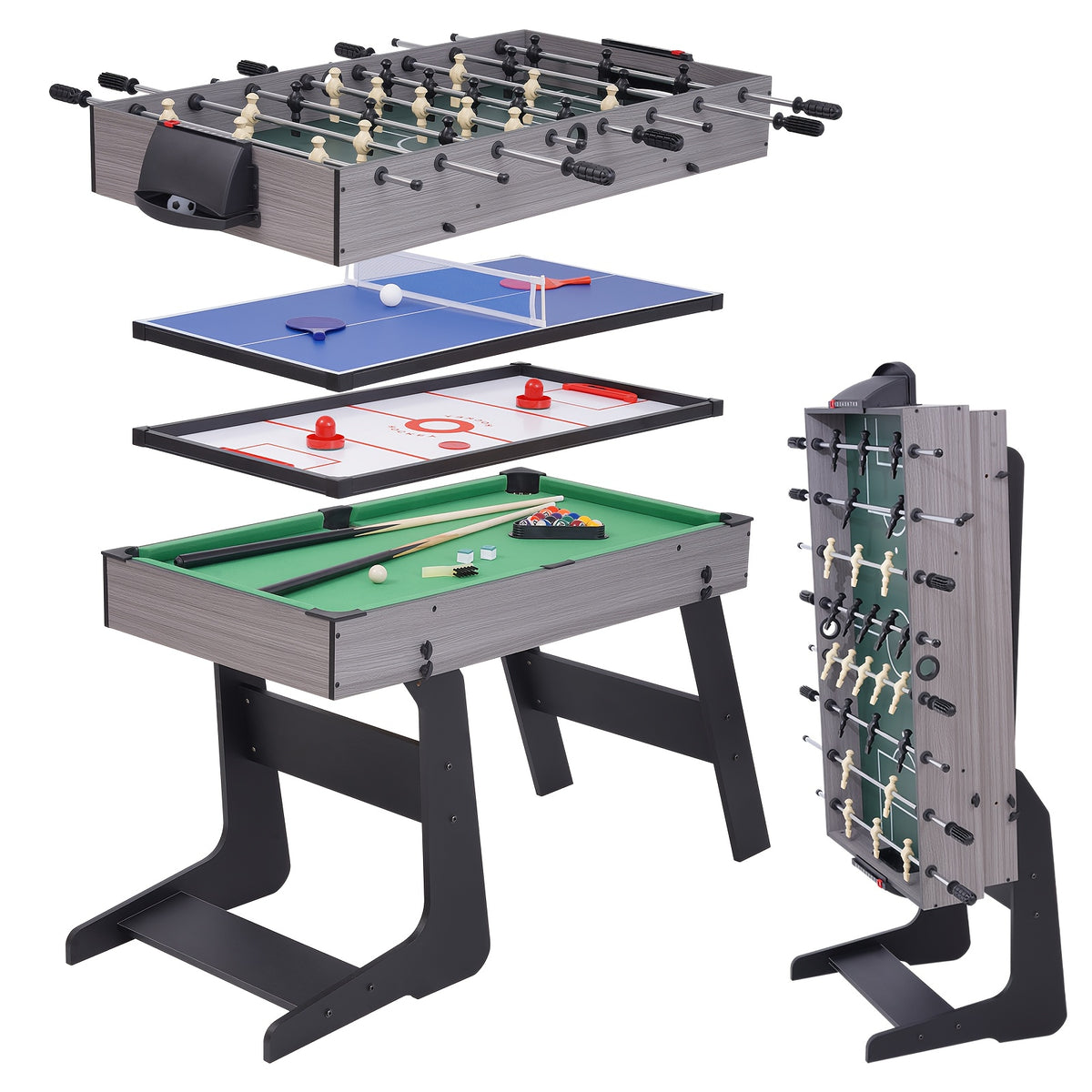 54 Inch Four-In-One Multifunctional Gaming Table, Foldable for Easy Storage And Combination Gaming Table, Suitable for Adults, Families, And Gaming Rooms, Equipped with Table Tennis, Hockey, Billiards, And Table Football