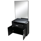 Wall-Mounted Salon Station for Hairdressing, Featuring a Mirror, One Drawer, One Storage Cabinet, And Two Hairdryer Holders, Suitable for Beauty Salons, Personal Studios, And Hair Salons - Black