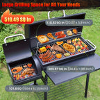 Charcoal BBQ Grills Outdoor - Barrel Charcoal Grill with Offset Smoker(Model: L)/ Outdoor BBQ Grill with Side Table(Model:M/XL-A/XL-C)for Backyard, Patio, Parties, Camping, Outdoor Cooking, Large Event Gathering, Black