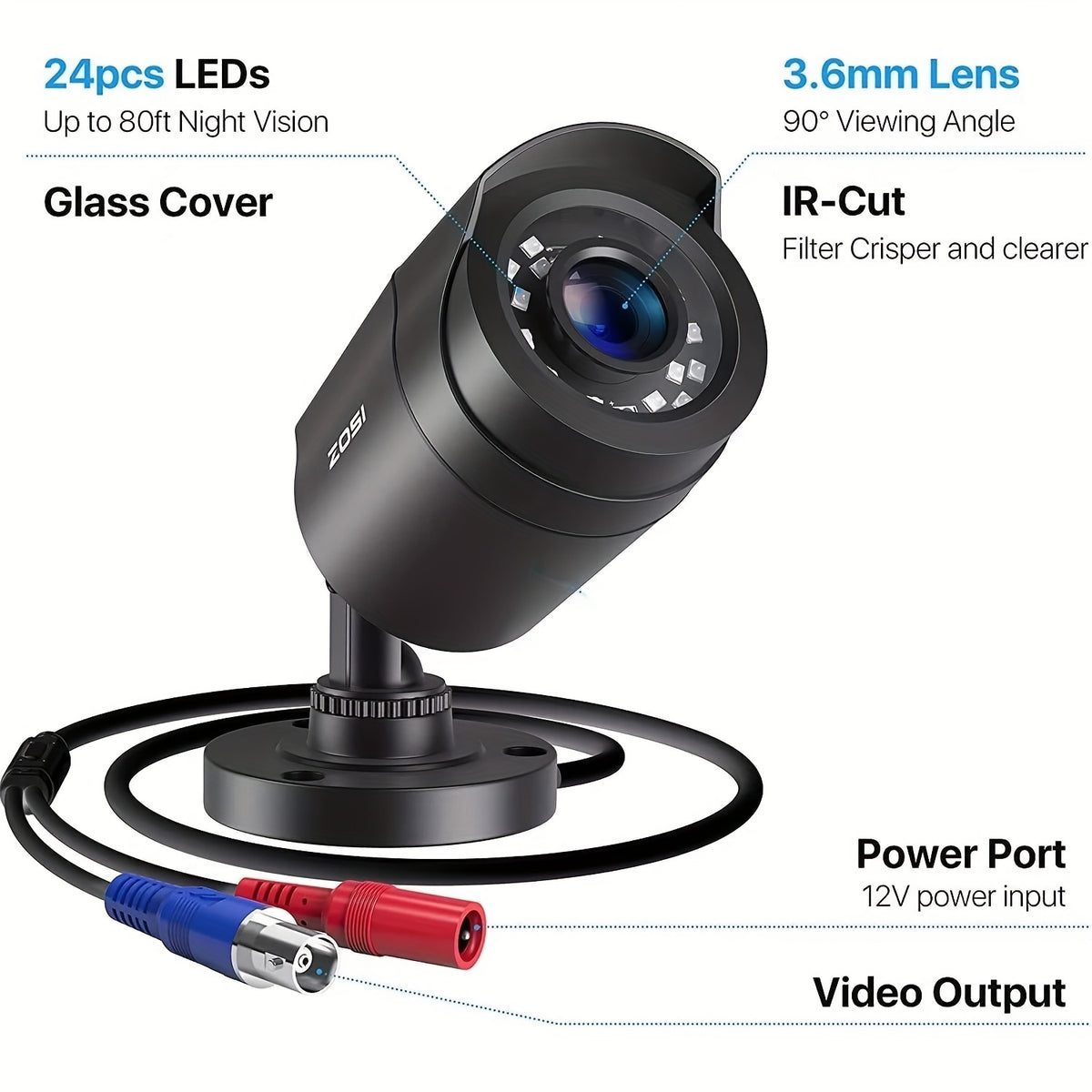 8-Channel 5MP Lite H.265+ ZOSI Wired Security Camera System - AI Human Vehicle Detection, 4-in-1 Output Signal, 8 x 1080P Surveillance Cameras with 60FT BNC Cables, Email Alert with Snapshots (No Hard Drive)