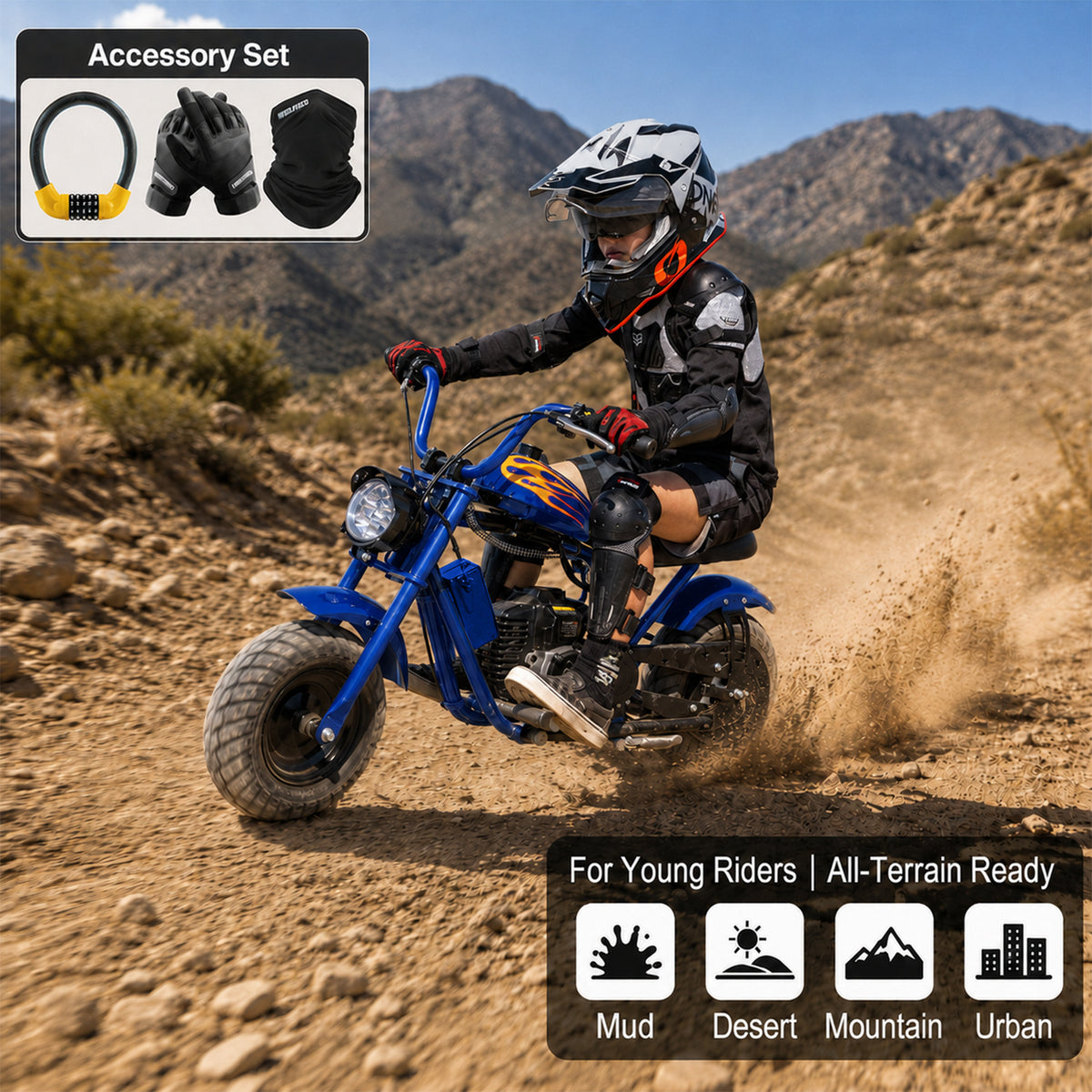Mini Off-Road Dirt Bike, DB004 Model 45 CC 4-Stroke Gas Chopper Bike with Off-Road Tire, Disc Brakes, Max Load 160Lbs, Max Speed 18Mph