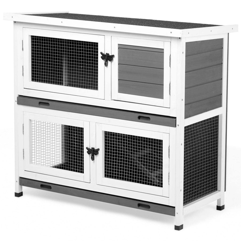 36" Wooden Rabbit Hutch, Bunny Cage, Chicken Coop, Guinea Pig Cage Pet House Gray