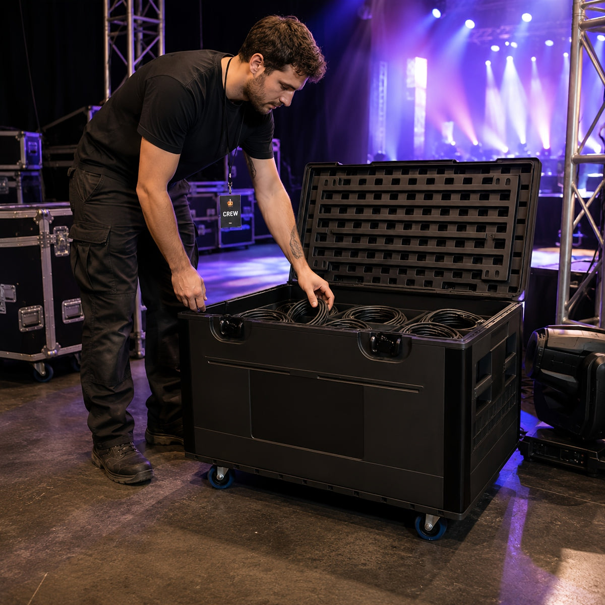 1pc Black Cable Trunk, ATA Road Case, Heavy Duty Utility Road Trunk Flight Case With Wheels, High Density Polyethylene (HDPE), Truck Pack Size Transport For Pro Audio And DJ Touring, Two Sizes Are Available