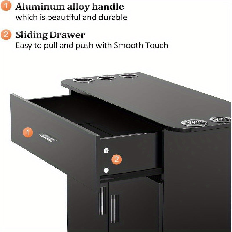 OmySalon Professional Salon & Spa Storage Station - Free Standing Barber Cabinet with Drawer, Large Storage Compartment, and 6 Hair Dryer Holders - Durable PVC, Hypoallergenic, Black