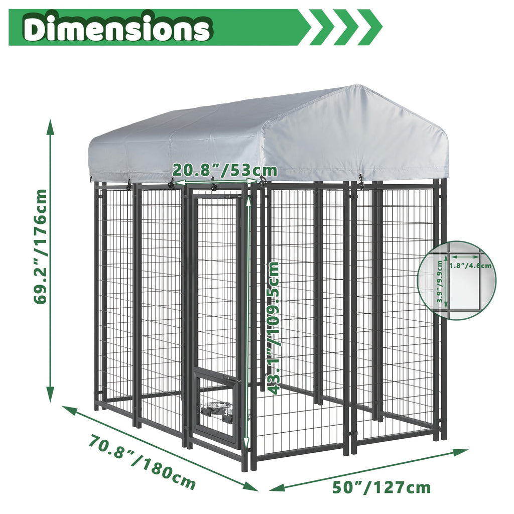 Outdoor Dog Kennel for Large Dogs, Heavy-duty Welded Wire Steel Dog Playpen Fence with Secure Lock, Rotating Dog Bow, Pet Run with UV-Resistant