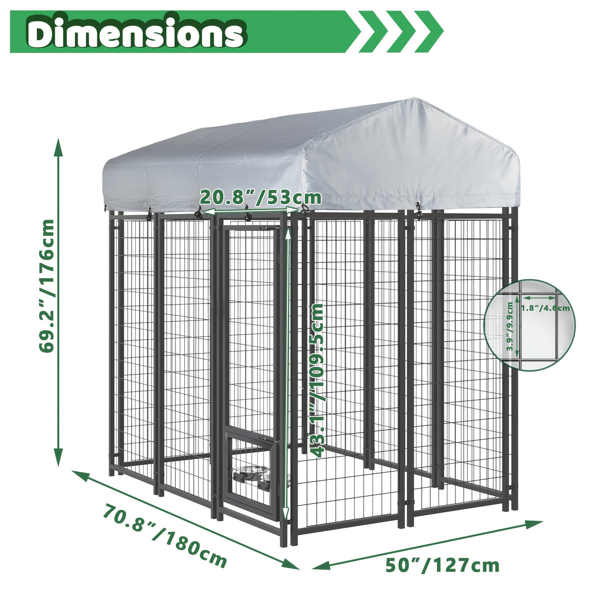 Outdoor Dog Kennel for Large Dogs, Heavy-duty Welded Wire Steel Dog Playpen Fence with Secure Lock, Rotating Dog Bow, Pet Run with UV-Resistant