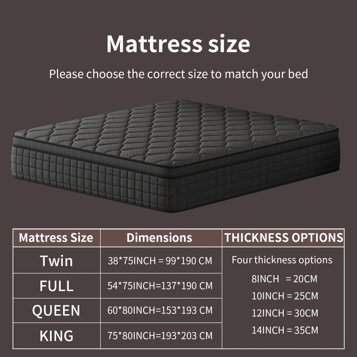 10in/12in/14in Twin, Full, Queen, King, Mattress Memony Foam And Spring, Hybrid Mattress, Medium Firmness, Lumbar Support, For Home RoomsHotels, Boxed 8in/10in/12in/14in