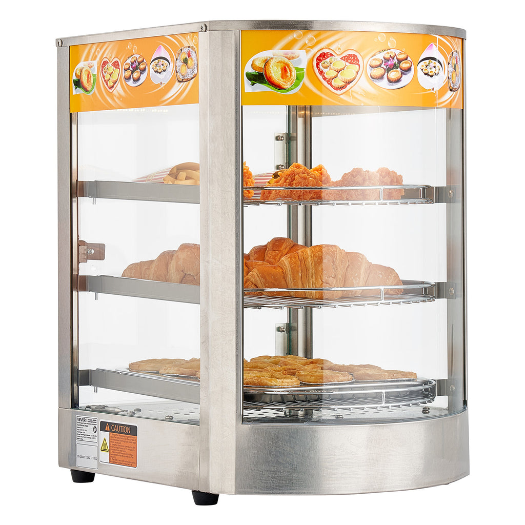 VEVOR 3-Tier/5-Tier Commercial Food Warmer Display, 14inch/15 inch 800W Food Display Warmer with LED Light, Adjustable Shelf and Stainless Steel Frame, 86℉~185℉ Air Heating, 34L for Hamburger, Pizza, Bread, Fried Chicken