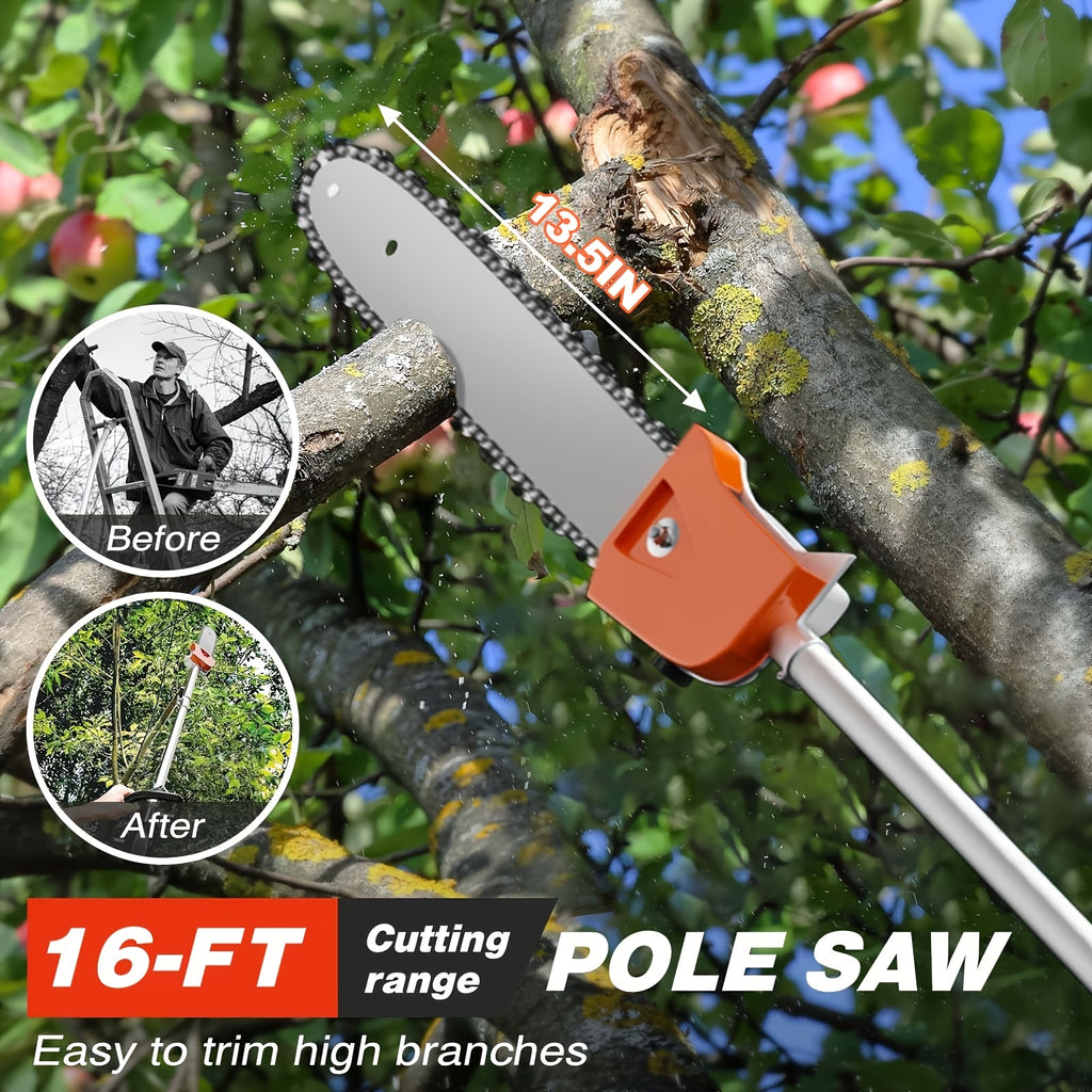 52cc 6-in-1 Gas Powered Weed Eater with Hedge Trimmer & Pole Saw - Multi-Attachment Brush Cutter, 2-Stroke Lightweight Trimming Machine for Yard Maintenance