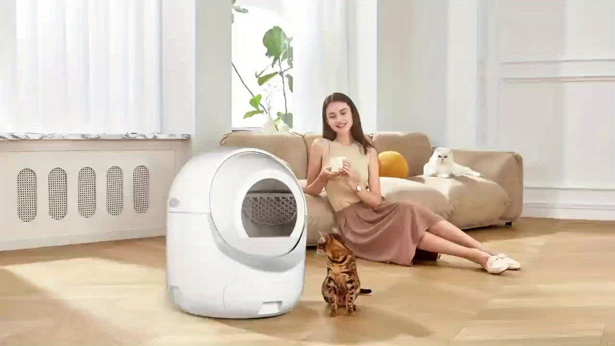 Self Cleaning Cat Litter Box, Automatic Cat Litter Box with APP Control Odor Removal Safety Protection for Multiple Cats, with Garbage Bags