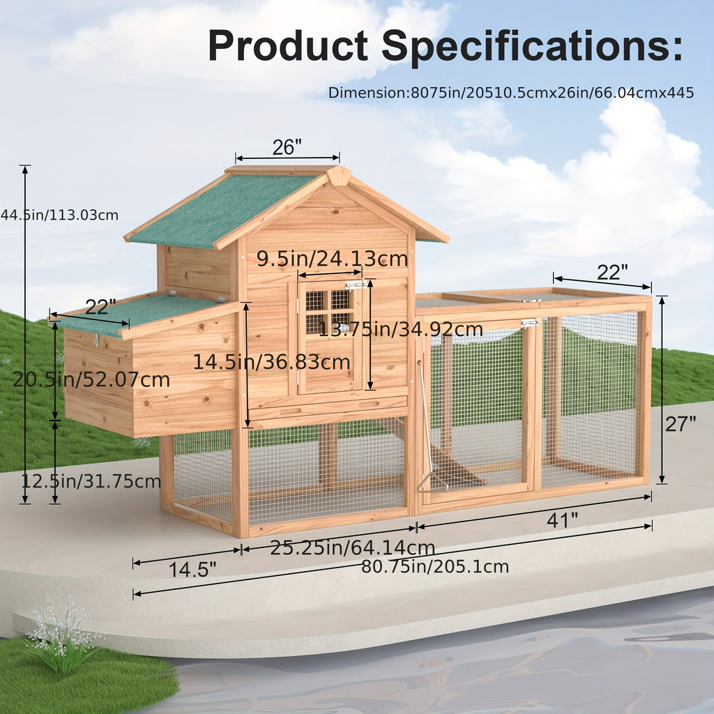 Outdoor Wooden Rabbit Hutch And Chicken Coop Featuring a Run, Egg Box, And a Roof, Without Battery