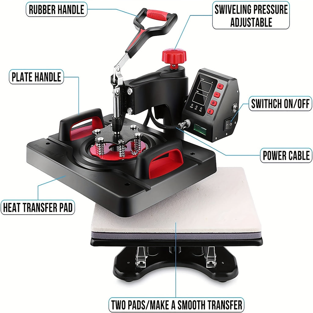 8-in-1/5-in-1 15"x12" Heat Press Machine Set, Professional Sublimation Machine, Rotatable T-Shirt Printing Heat Transfer Digital Industrial Quality Heat Press, Suitable For T-Shirts, Bags, Pillows, Mugs, Hats, Plates, Beanies