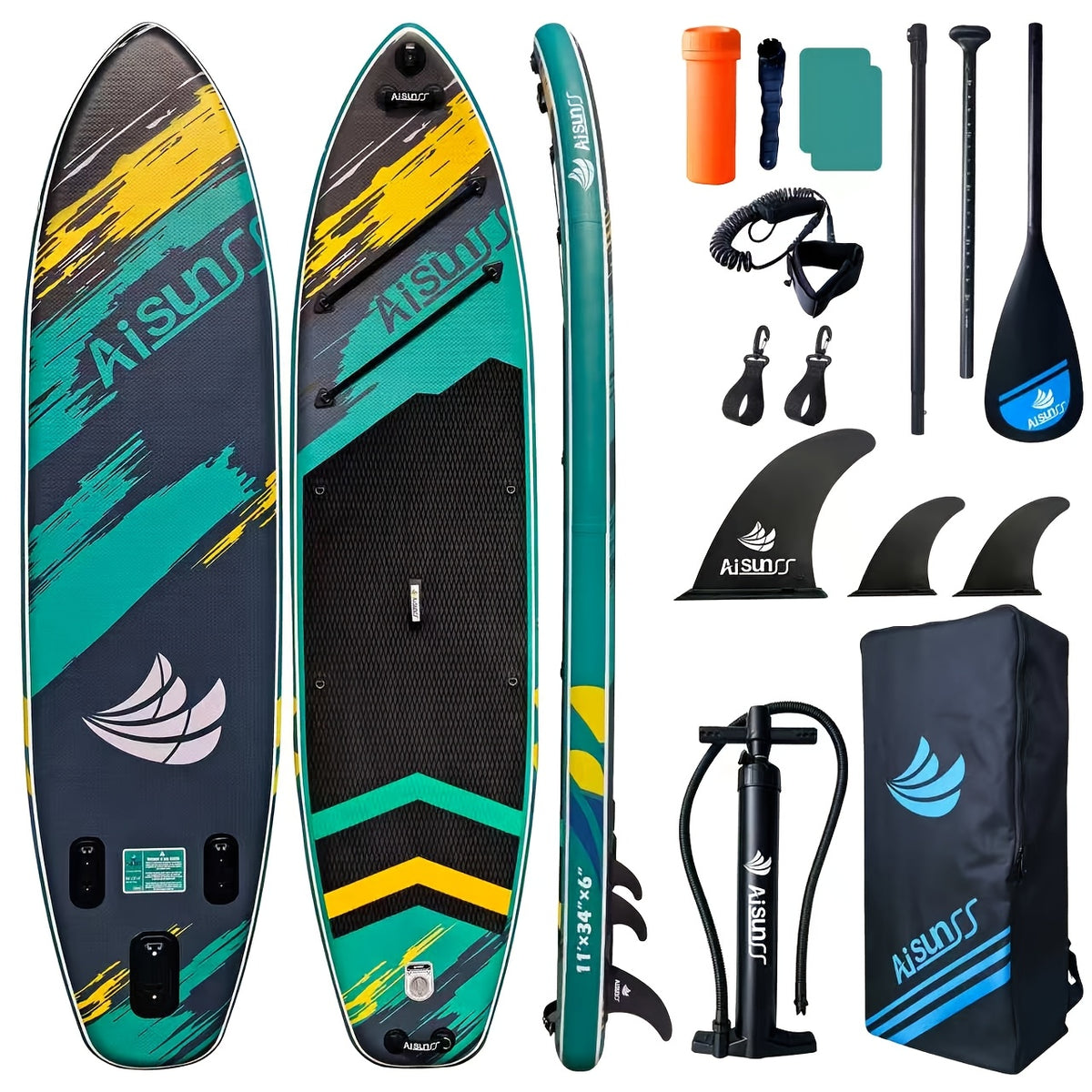 11' Inflatable Paddle Board for Adults, 34'' Extra Wide Stand Up Paddle Board with EVA Deck, Double Action Pump & Removable Fin, SUP Board 450Lb Capacity for Surf/Yoga/Family