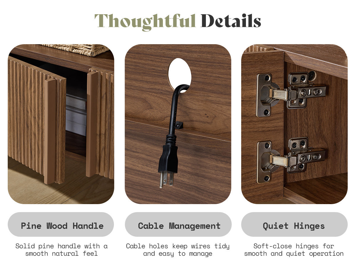 70 inch Fluted TV Console | Modern Wood Entertainment Media Console for TVs up to 80", with Storage Cabinets, by LUXOAK