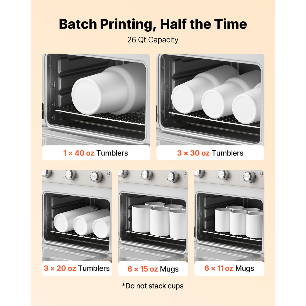 VEVOR Sublimation Oven Machine, 26 Qt, Fits 40oz Tumblers, Standard model / With 1 Heat Air Gun model, 50 Shrink Films, 1 Tape and 2 Heat Gloves, 360° Turbo Convection for Sublimation Blank Tumblers, Mugs, Bowls, Off-White