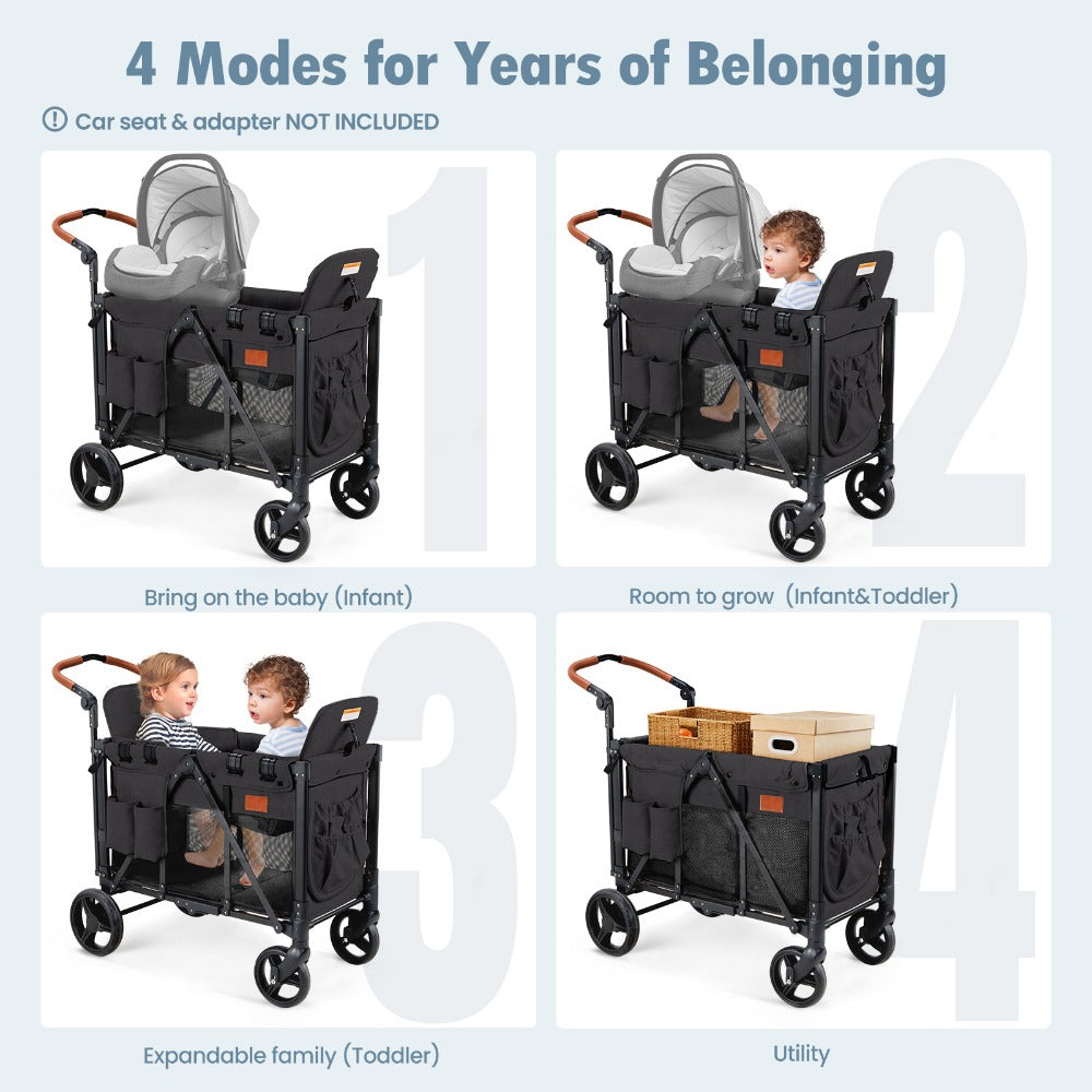 Joymor Foldable Wagon Stroller for 2 Kids, All-Terrain Stroller with Storage Bags And Safety Belts, Sport Stroller Wagon for Children, Shock-Absorbing Wheels And Removable Canopy, for Outdoor