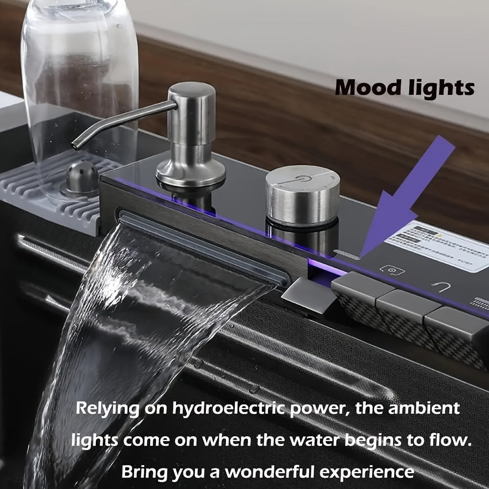 Smart Waterfall Kitchen Sink, 31.5"x17.7" Drop In Stainless Steel | Digital Display, Large Single Bowl, Workstation, Pull-Out Faucet, Multi-Function Spray, Lead-Free, Rust-Proof, Easy Clean