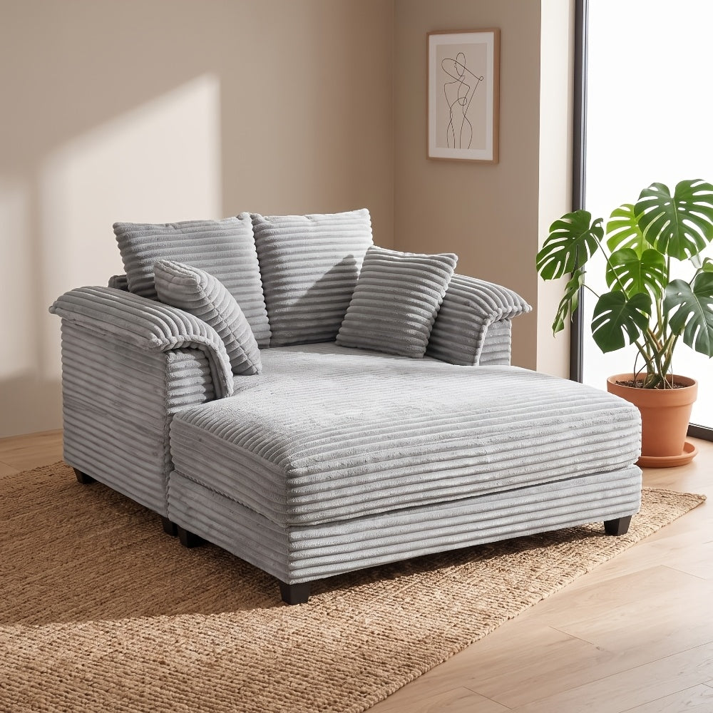 MOTOOS 56" Oversized Corduroy Sofa Bed with Recliner & Sleeper System - Convertible Bed to Couch Suitable for Living Room, Bedroom, Movie Room, Assembly, Throw Pillows & Armrests, Upholstered Chair for Small Spaces (No Wood Frame)