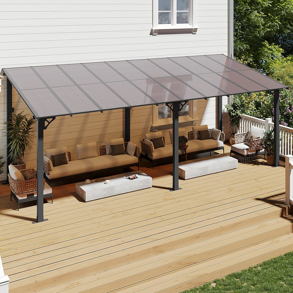 Outdoor Gazebo & Pergola Set - Hard Top Lean-to Wall Mounted Aluminum Alloy Awning With Canopy Roof, Outdoor All-Weather Cover For Patio, Backyard, Deck, Shade & Rain Protection(Multi-size Selection)