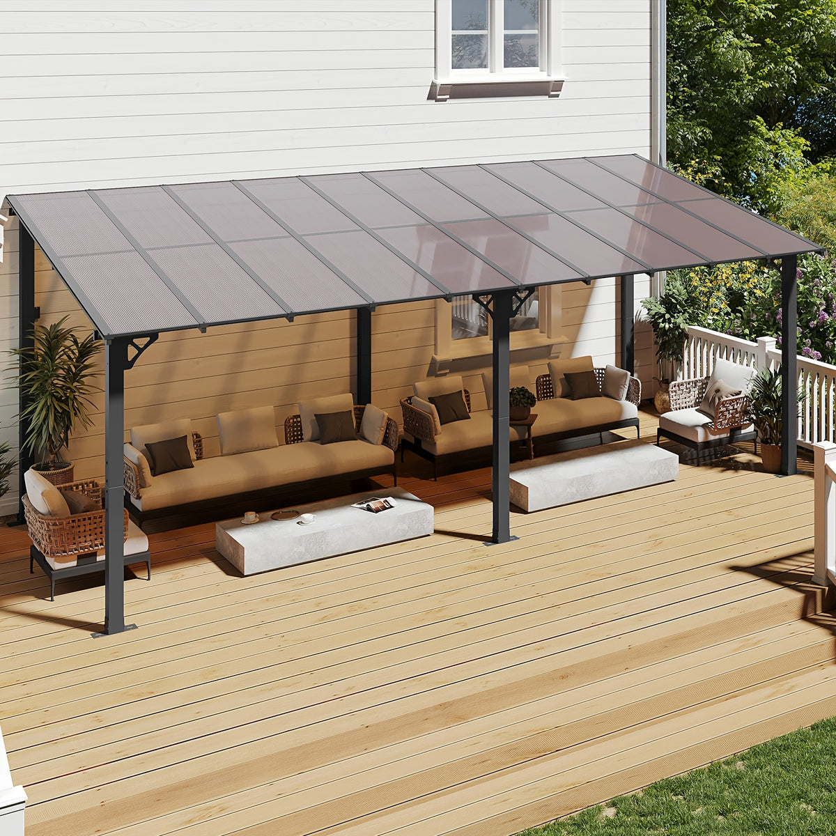 Outdoor Gazebo & Pergola Set - Hard Top Lean-to Wall Mounted Aluminum Alloy Awning With Canopy Roof, Outdoor All-Weather Cover For Patio, Backyard, Deck, Shade & Rain Protection(Multi-size Selection)
