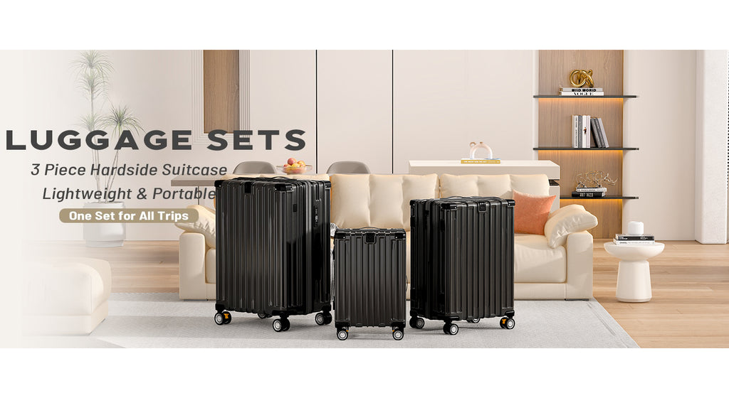 OYEROL 3pcs Hardshell Luggage Set, 20/ 24/ 28 Inch Lightweight ABS+PC Suitcase with TSA Lock, 360° Double Spinner Wheels, Expandable Design for Men & Women Travel, Black