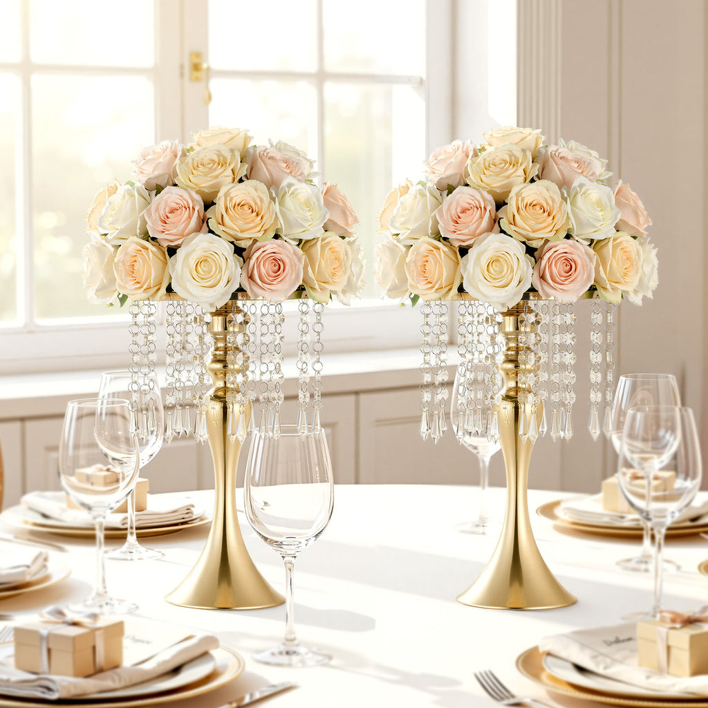 VEVOR 20 PCS Wedding Flower Vase, 13.4 in Tall Flower Table Centerpieces, Crystal Banquet Vases Easy Installation, Electroplated Finish, Versatile Arrangement Stand for Party Events Home Decor, Gold