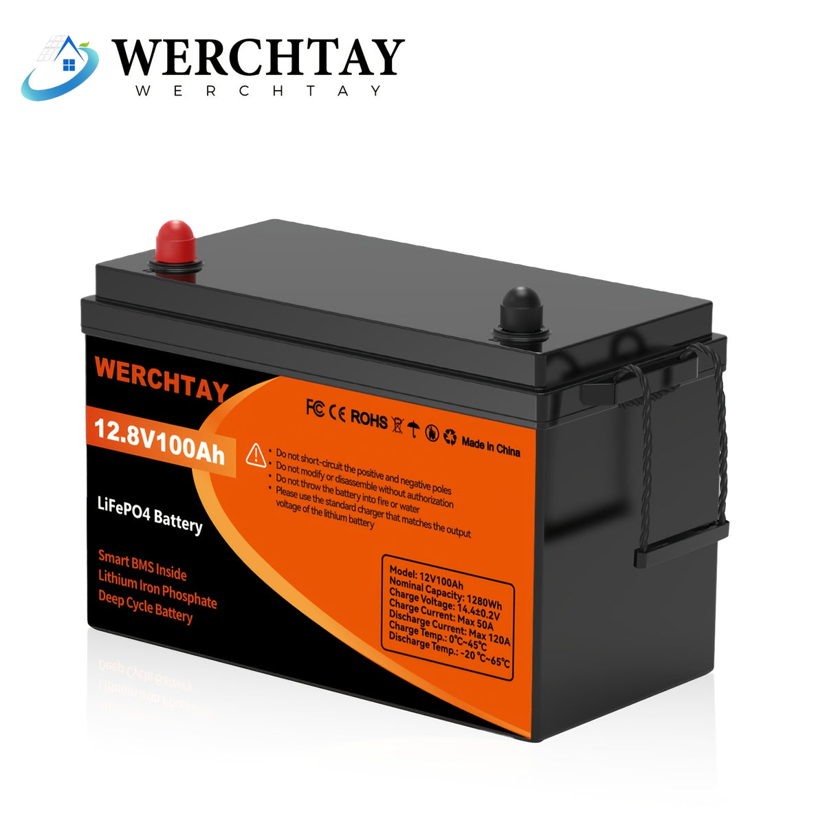 [Intelligent BMS Protection] WERCHTAY 12.8V LiFePO4 Battery 300/200/100Ah, Equipped with A+ Grade Battery Chips, 25000+ Deep Cycle Cycles, Intelligent BMS with Overcharge and Over-Discharge Protection, Suitable for Home Energy Storage, Outdoor RVs, and Of