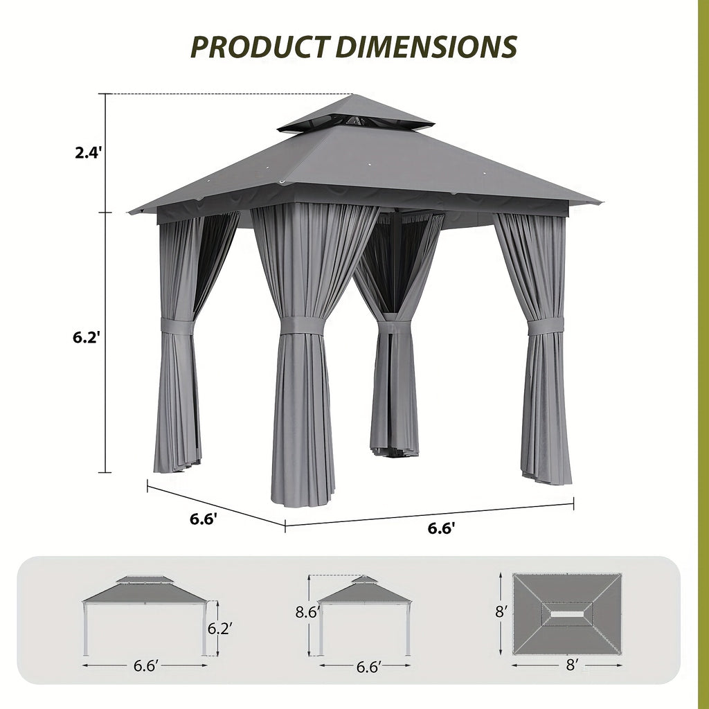 10'x12'/10'x10'/8'x8' Outdoor Gazebo & Pergola for Patio - Double Roof Steel Canopy with Mosquito Net And Privacy Screen, Heavy Duty Party Tent Shelter for Backyard, Lawn, Garden, All-Weather Gazebos with Patio Cover (Grey/Beige/Blue)